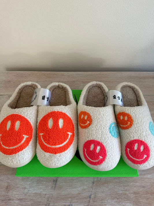Neon Orange Smiley Slippers